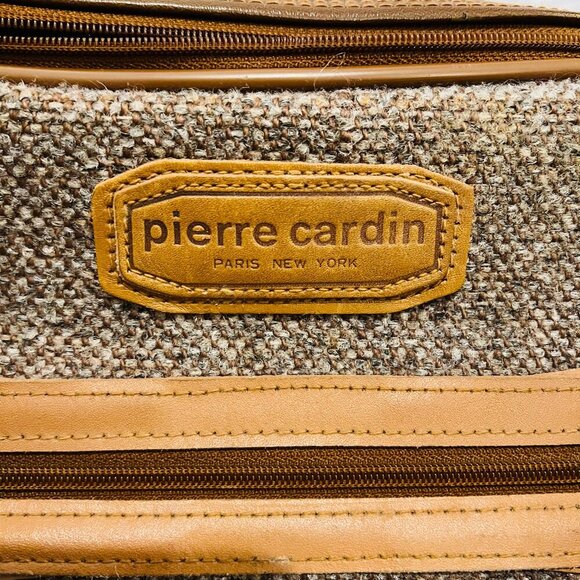 Vintage Pierre Cardin Paris Leather Tweed Luggage Travel Weekender Bag 22 inche - Picture 2 of 16